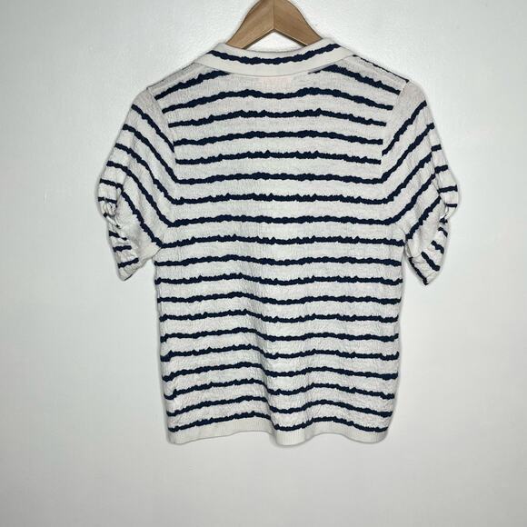 Lisa Todd Short Sleeve Get In Line Top Womens Small Navy Stripe Polo Preppy - Picture 10 of 12